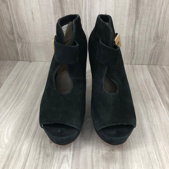 Michael Kors Heel Booties Woomens 7M Davenport Black Suede Peep Toe Ankle Boots - Picture 7 of 13